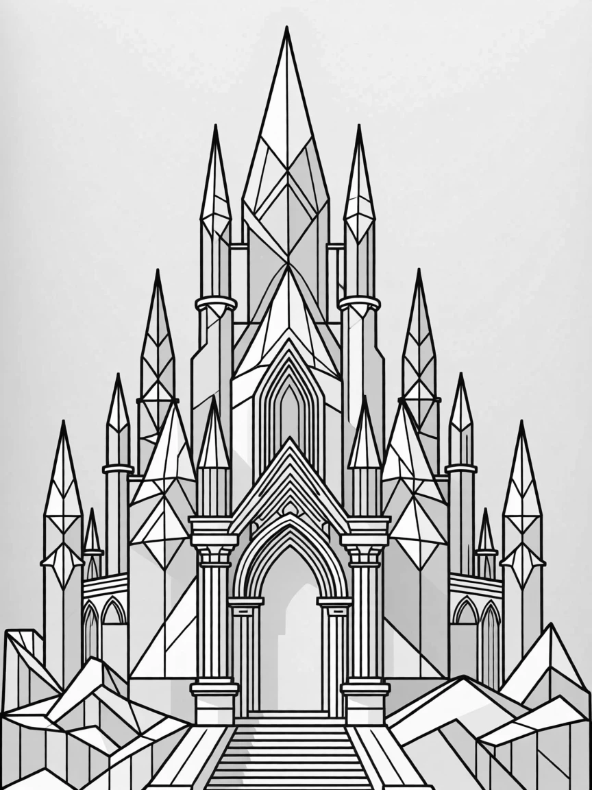 An ice palace with towering frozen spires