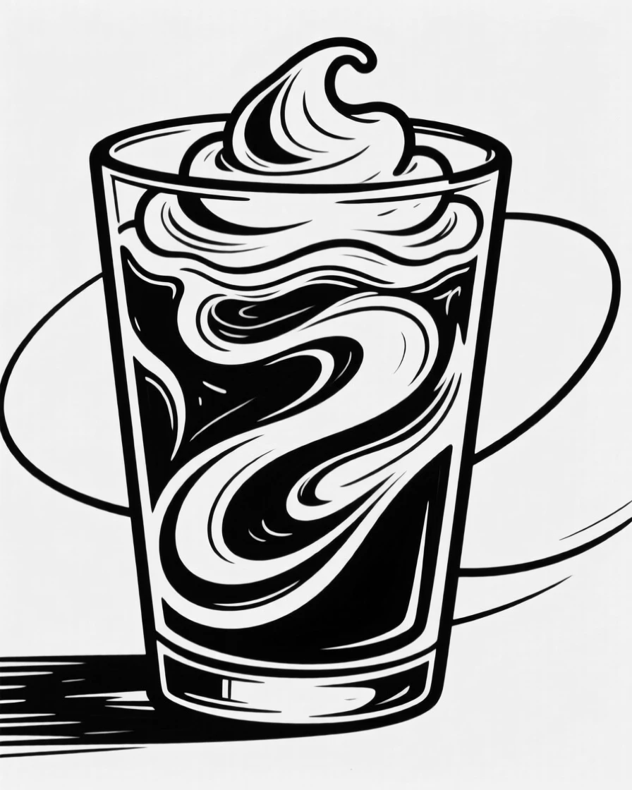 A glass of iced coffee with swirling cream against a warm background.