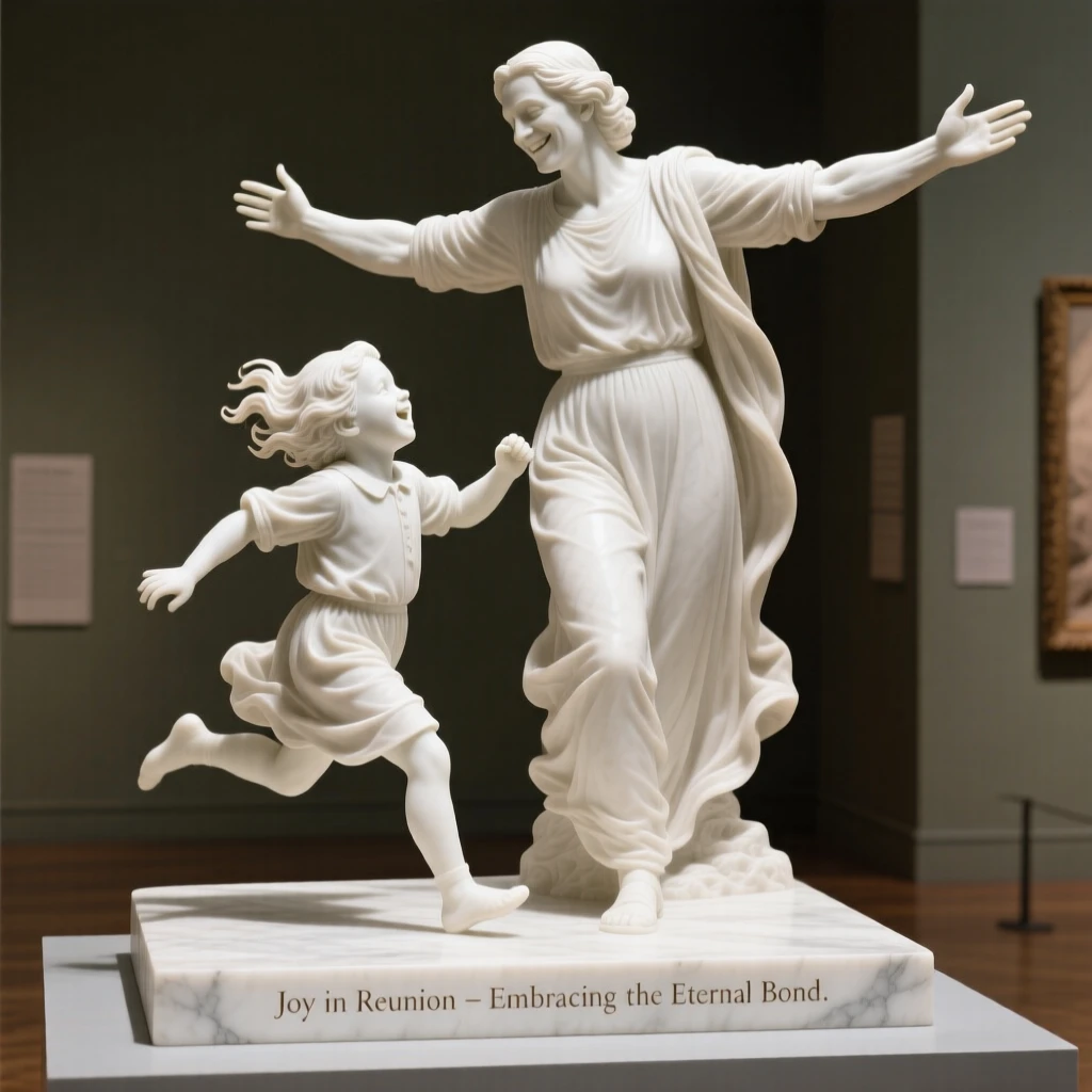 An emotionally powerful scene of a child running joyfully into a parent's open arms, filled with warmth, tenderness, and connection