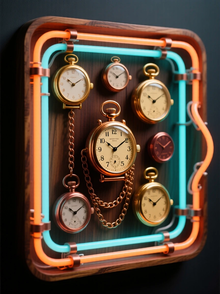 A collection of vintage pocket watches arranged on a wooden tray.