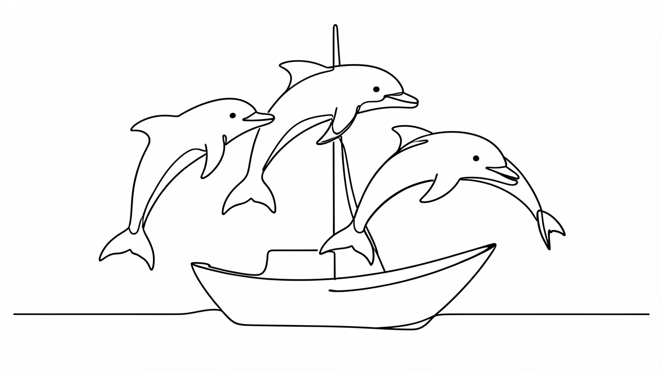 A group of spinner dolphins leaping playfully near a small boat