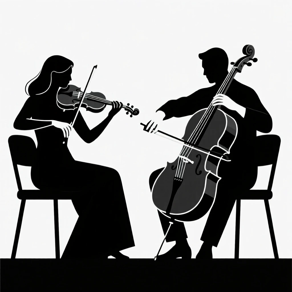 A violinist and cellist performing a duet.