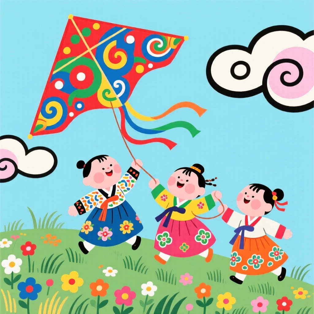 Children flying a kite on a hilltop.
