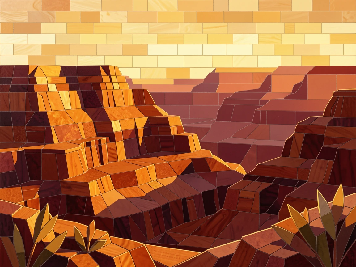 A vast canyon with layered orange and red rock formations at golden hour.