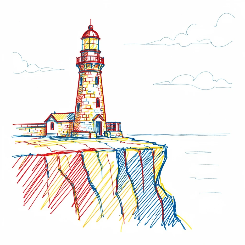 An old stone lighthouse standing at the edge of a dramatic cliff