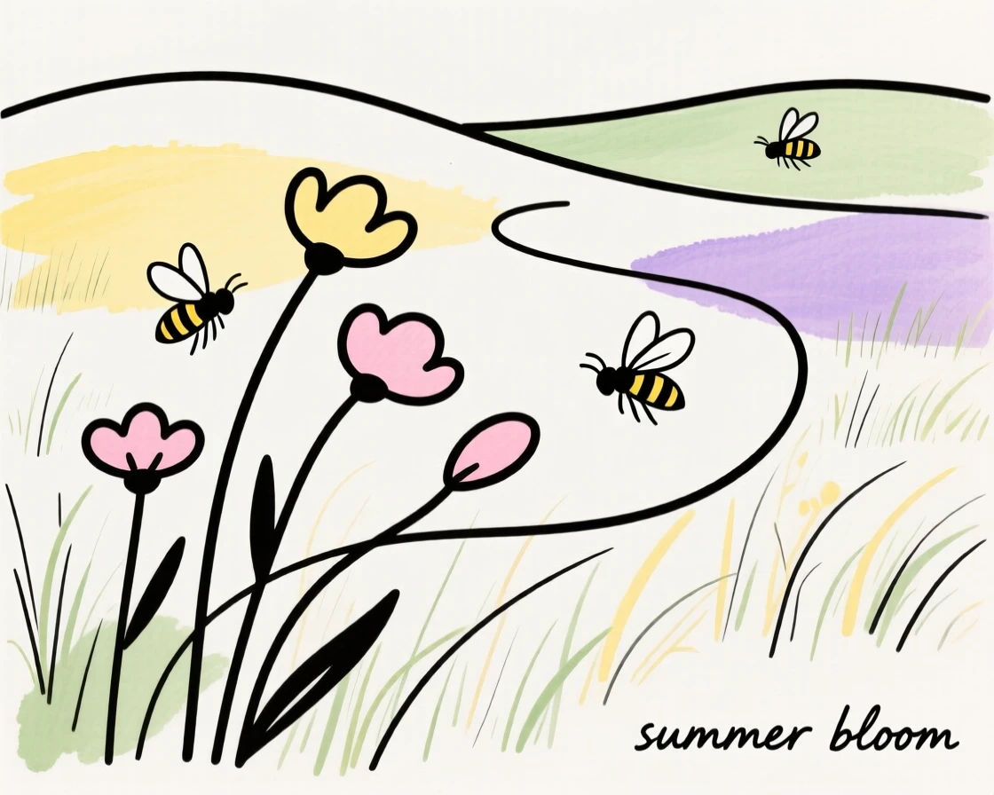 A wildflower meadow buzzing with bees