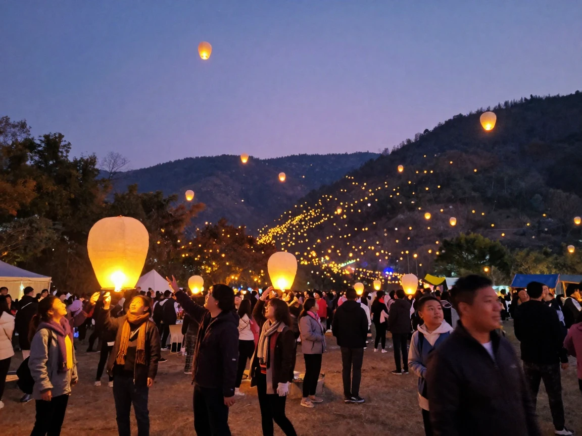 A lantern festival transforms an entire valley into a sea of floating golden lights.