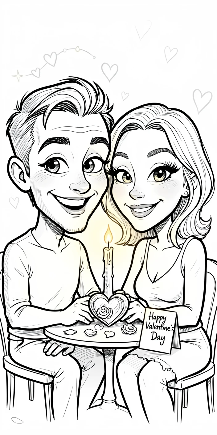 [Seasonal Holidays & Celebrations] Festive scene of a couple sharing a romantic candlelit dinner on Valentine's Day, full of celebration and joy