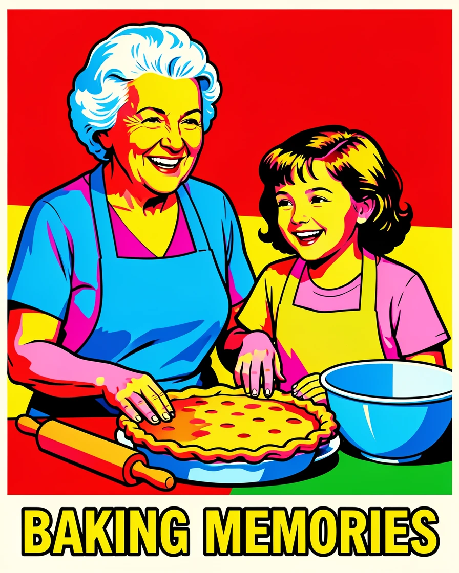 Grandmother and granddaughter baking a pie together