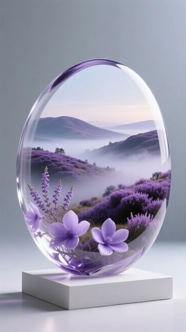 A highland moor covered in purple heather at the quiet hush of early morning, gentle mist rising, composition inviting stillness and reflection.
