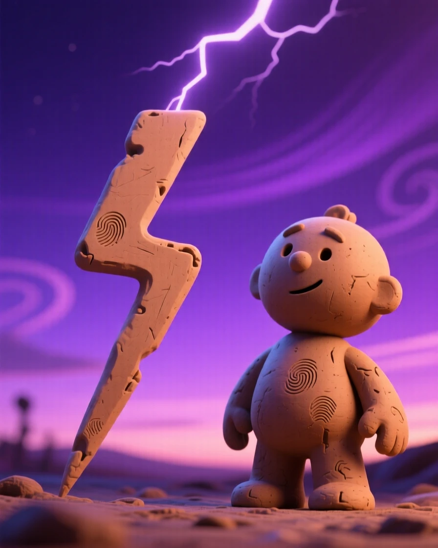 A single lightning bolt striking across a vivid purple twilight sky
