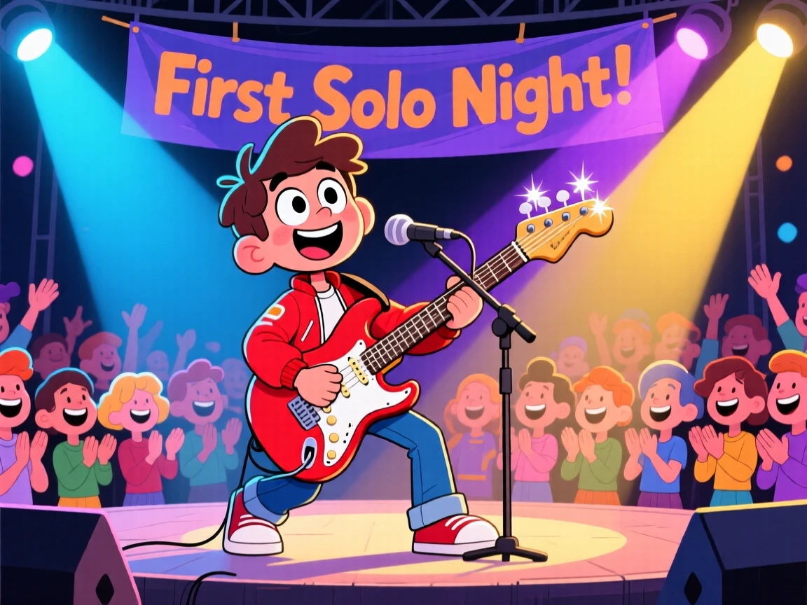 A young musician performing their first solo in front of an audience.