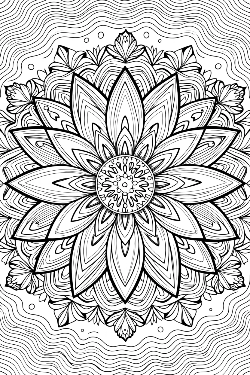 A mandala shaped like a blooming water lily viewed from above.