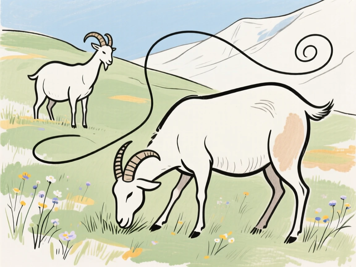 A high alpine meadow with grazing goats
