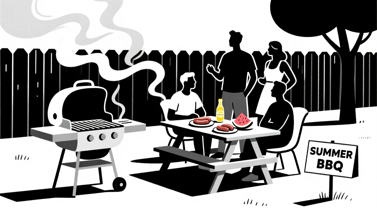 A summer barbecue with friends gathered in a backyard.