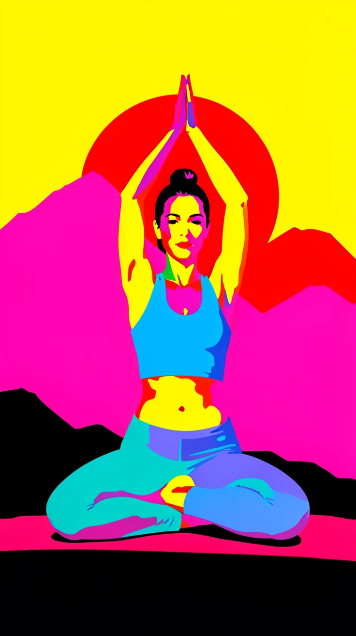Woman doing yoga on a mountaintop at sunrise