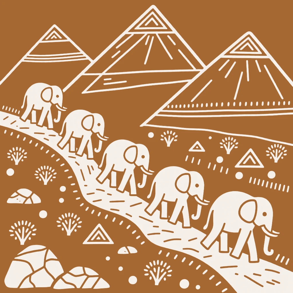 A herd of elephants walking along a mountain trail.
