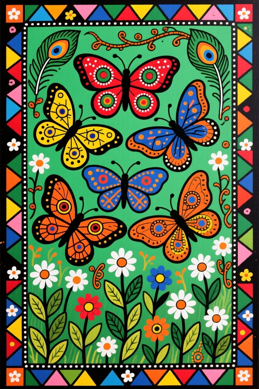 A cluster of butterflies resting on a field of wild daisies.