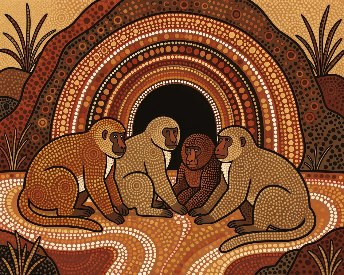 A pack of baboons resting near their den