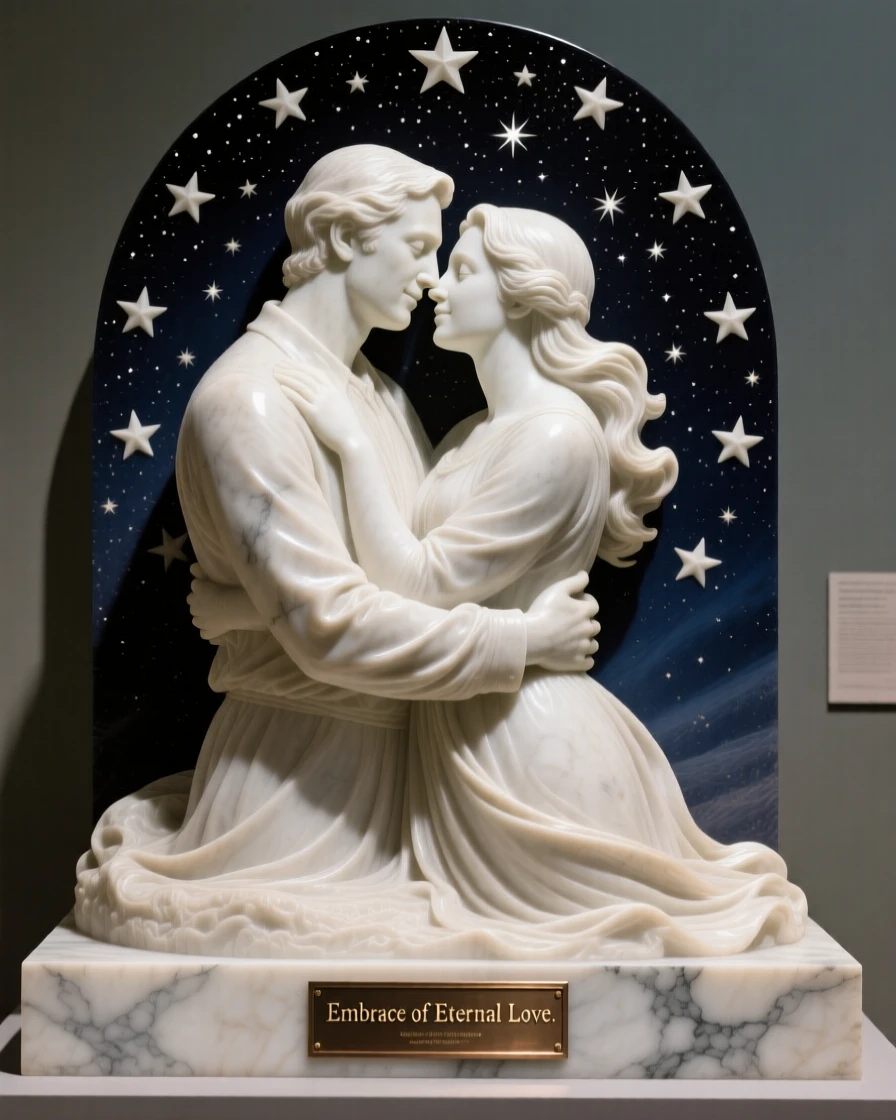 A heartfelt moment showing a couple embracing under a starry sky, radiating love and genuine human emotion