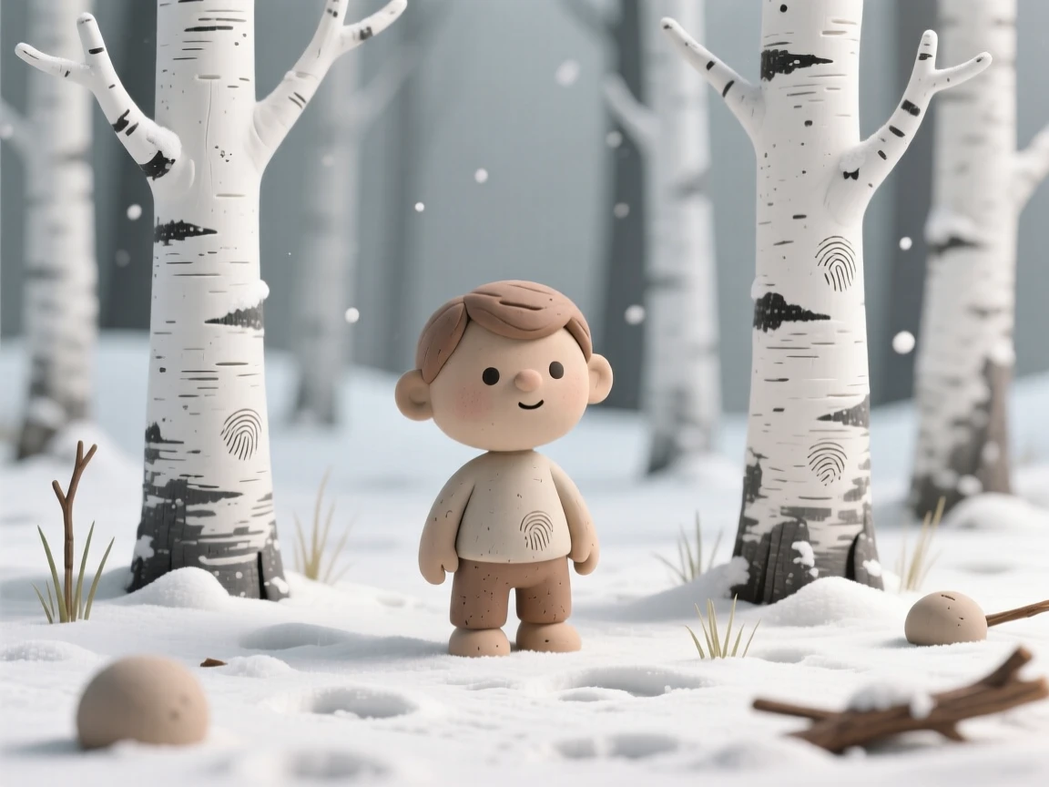A quiet birch forest dusted with the season's first snowfall