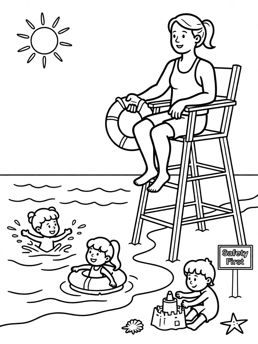 A lifeguard watching over swimmers at a beach