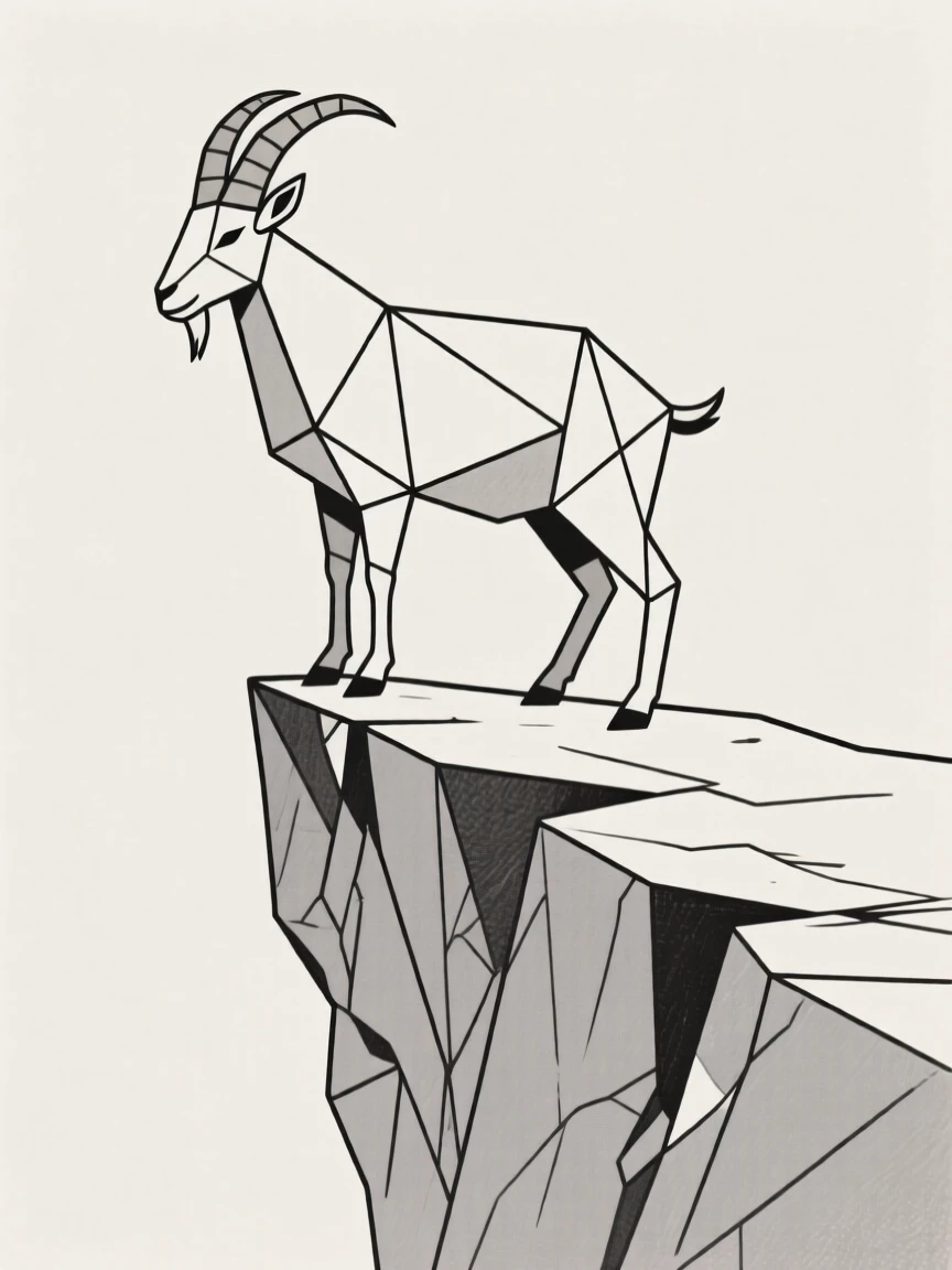 A mountain goat balanced on a steep cliff edge