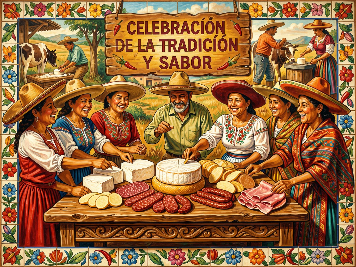 A rustic table with fresh cheese and cured meats