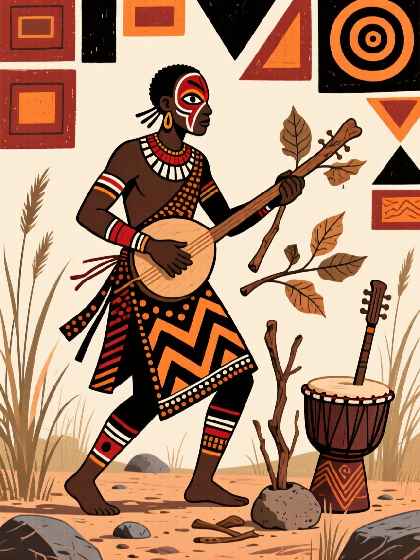 A wandering musician gathering materials from the surrounding land.