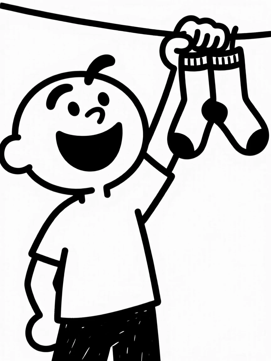 Someone celebrating a laundry day victory, holding up a perfectly matched pair of socks.