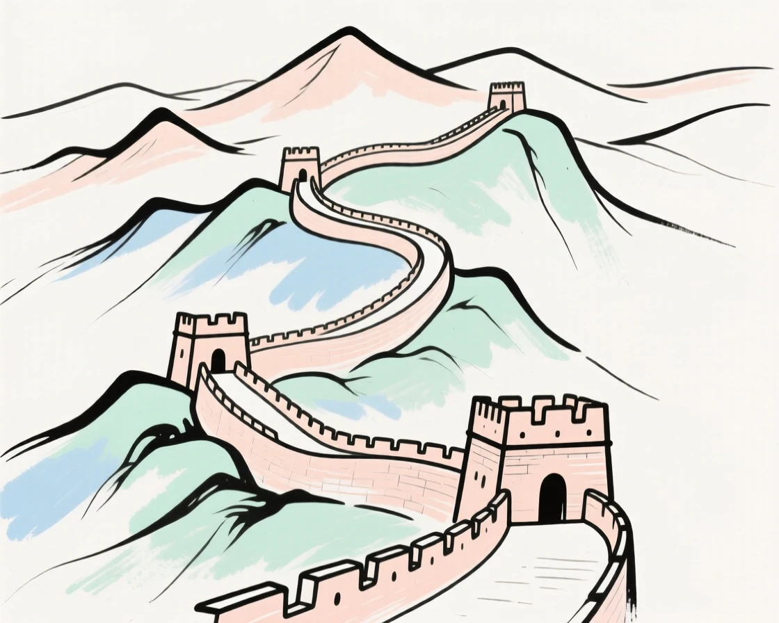 The Great Wall winding through mountains