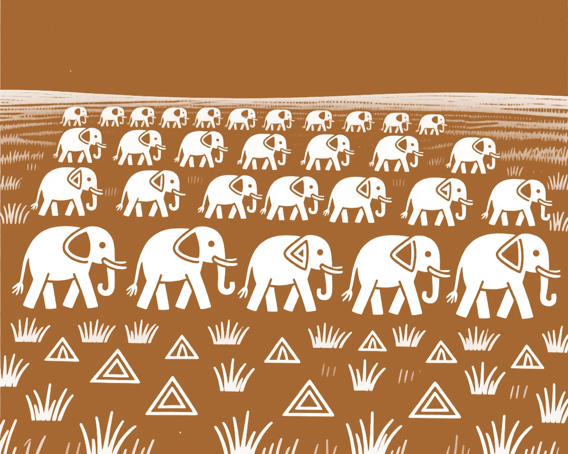 A herd of elephants wandering across an open grassland.