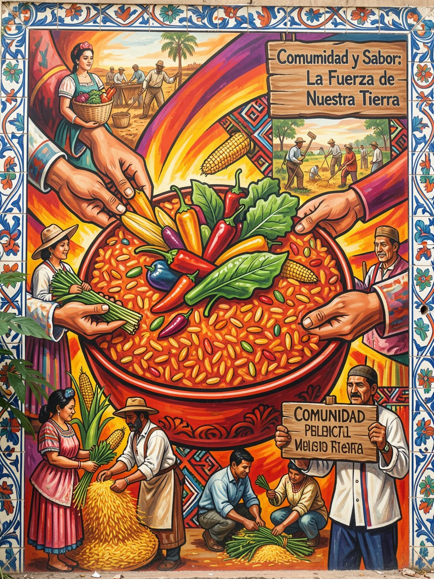 A bowl of colorful rice topped with fresh vegetables