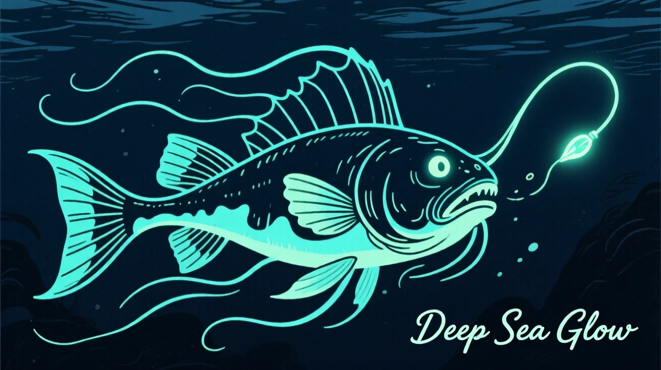 A deep-sea anglerfish glowing in the darkness of the ocean depths.