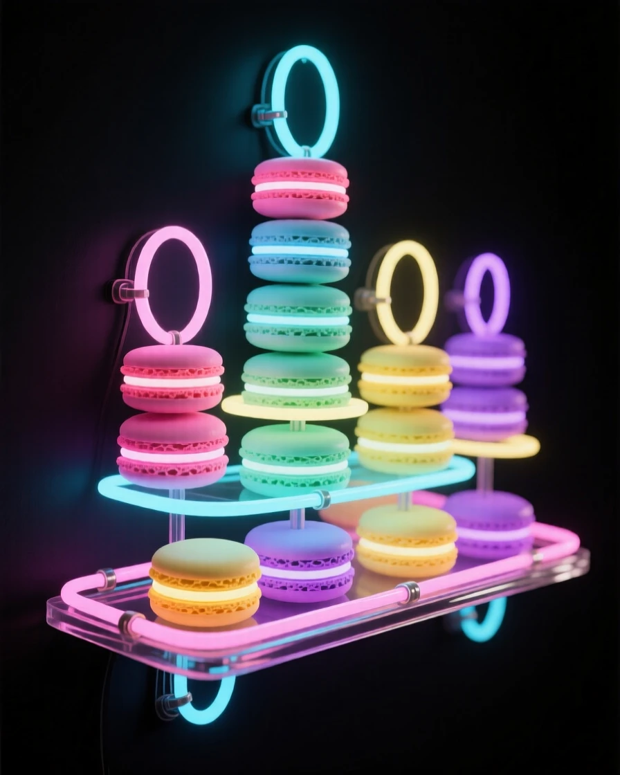A tray of colorful macaron towers stacked for a celebration.