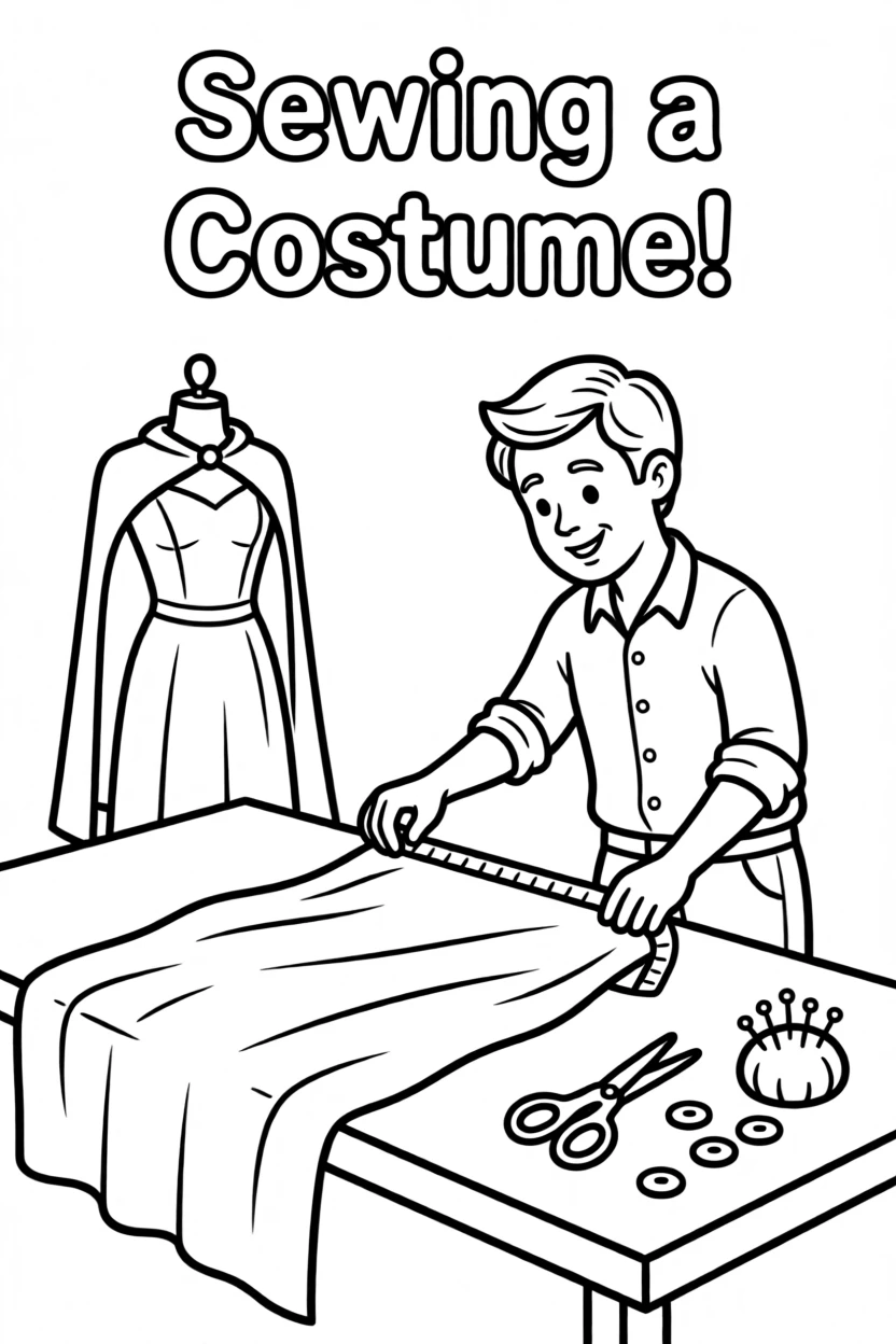 A tailor measuring fabric to sew a costume