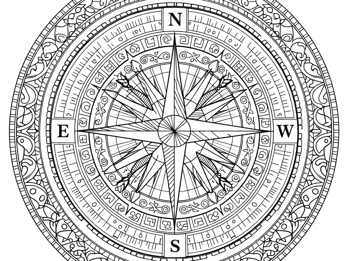 A mandala shaped like an old world map compass rose.