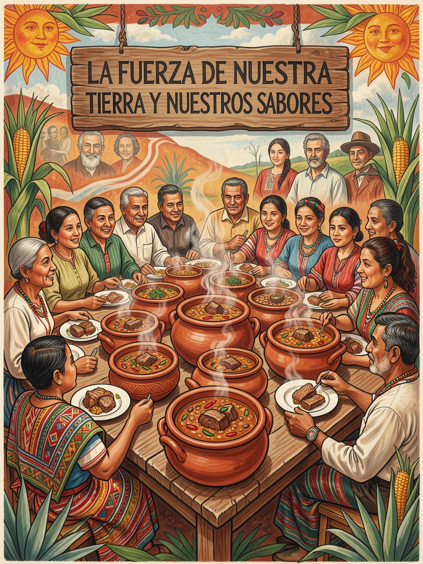 A table of traditional clay cookware filled with stew