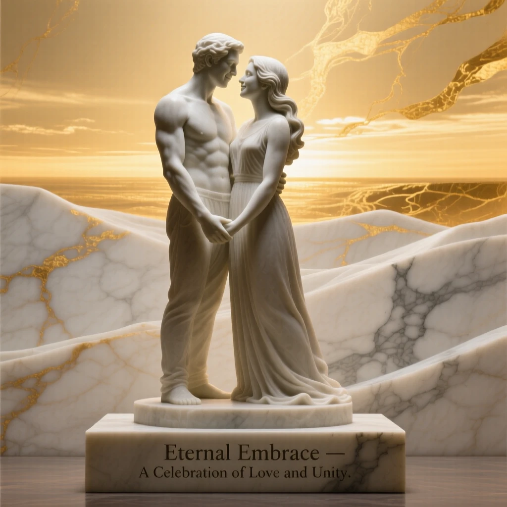 A heartfelt moment showing a couple silhouetted against a golden horizon, radiating love and genuine human emotion