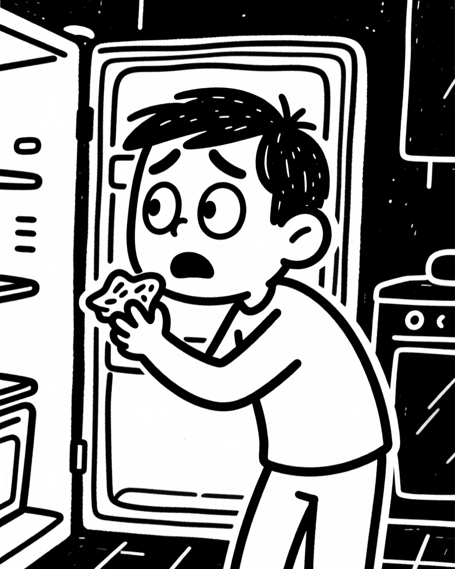 Someone trying to sneak a midnight snack from the fridge in the dark.