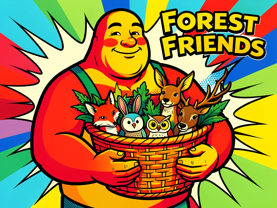 A gentle giant carrying a basket of forest animals