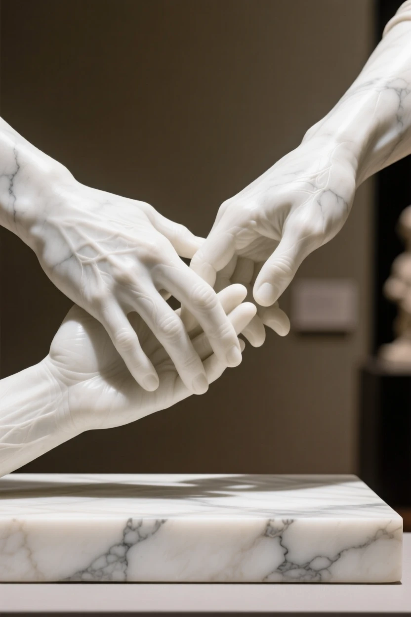 A heartfelt moment showing two hands reaching toward each other, radiating love and genuine human emotion