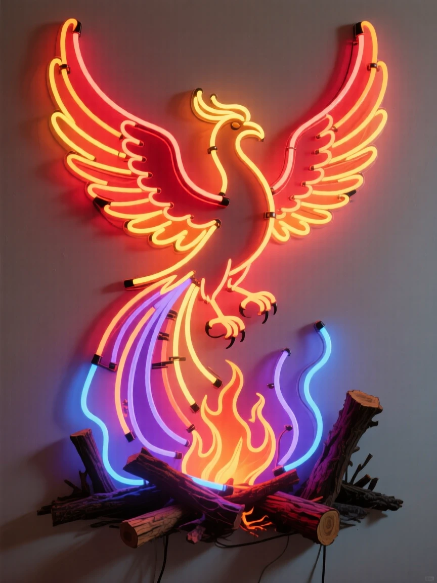 A phoenix rising above the ashes of an ancient forest.