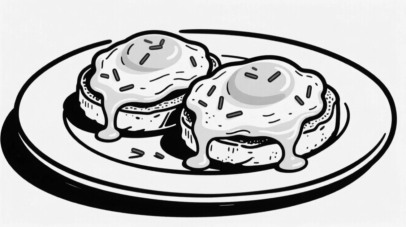 A plate of eggs benedict with hollandaise sauce and fresh chives.
