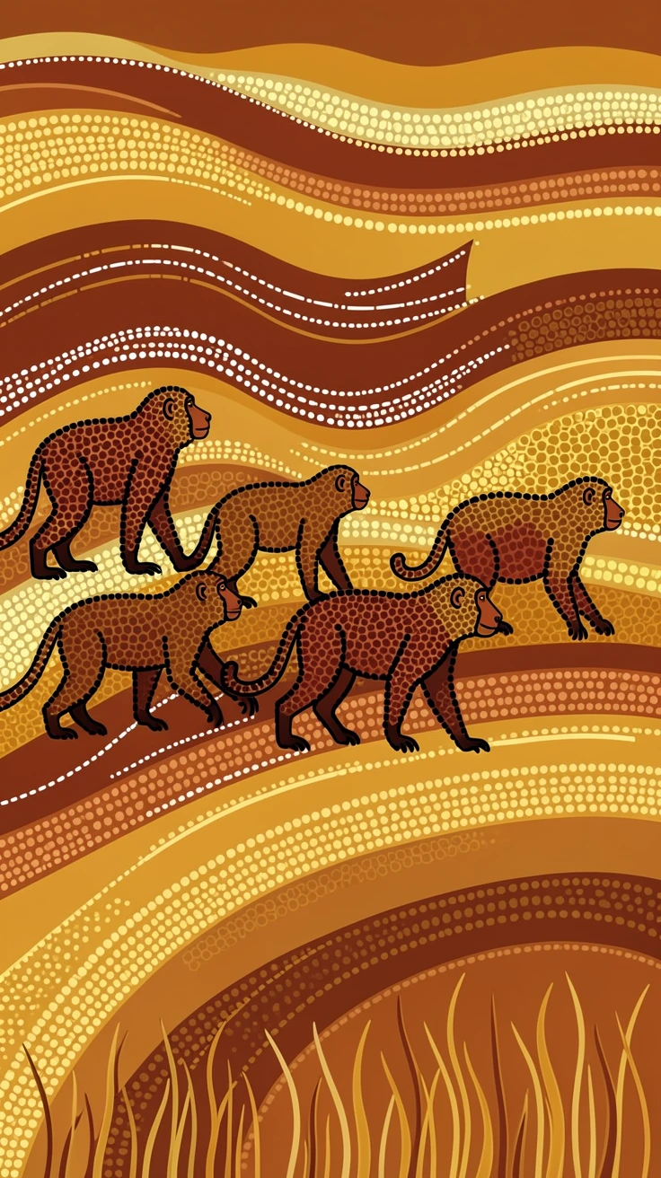 A herd of baboons migrating across the plains