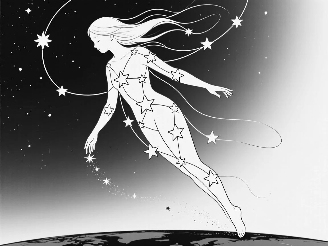 A celestial being made of stars descending from the night sky