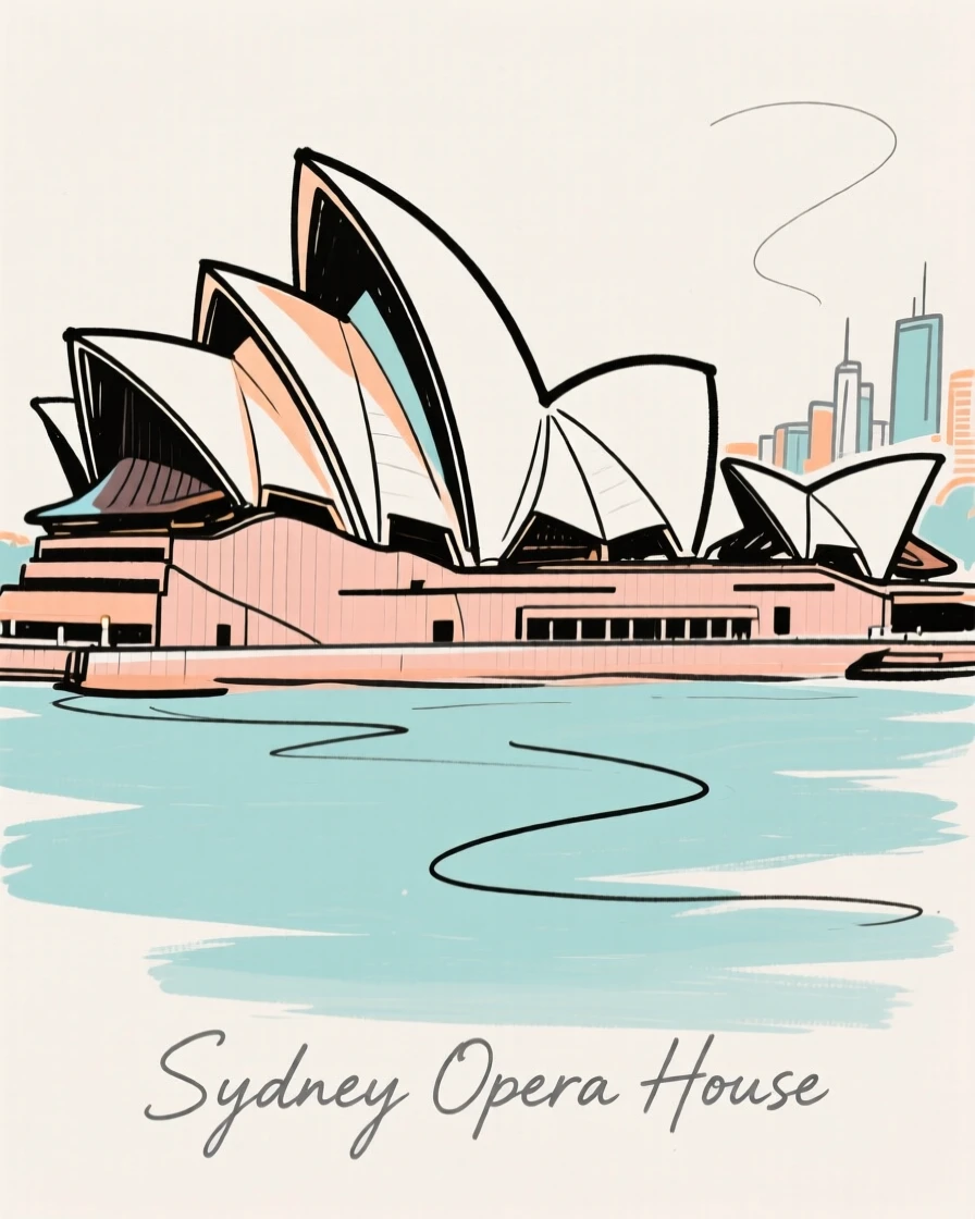The Sydney Opera House by the harbor