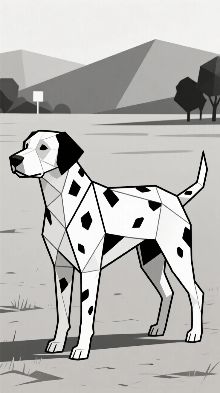 A Dalmatian standing in a spotted pattern outdoors