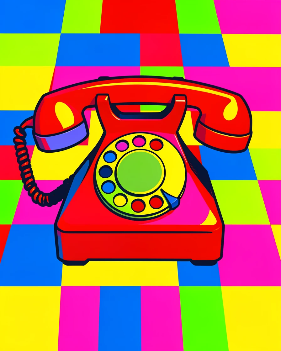 Vintage rotary telephone on a checkered tablecloth