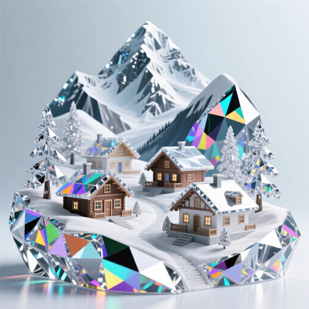 A traditional Swiss alpine village nestled beneath dramatic snow-capped peaks.